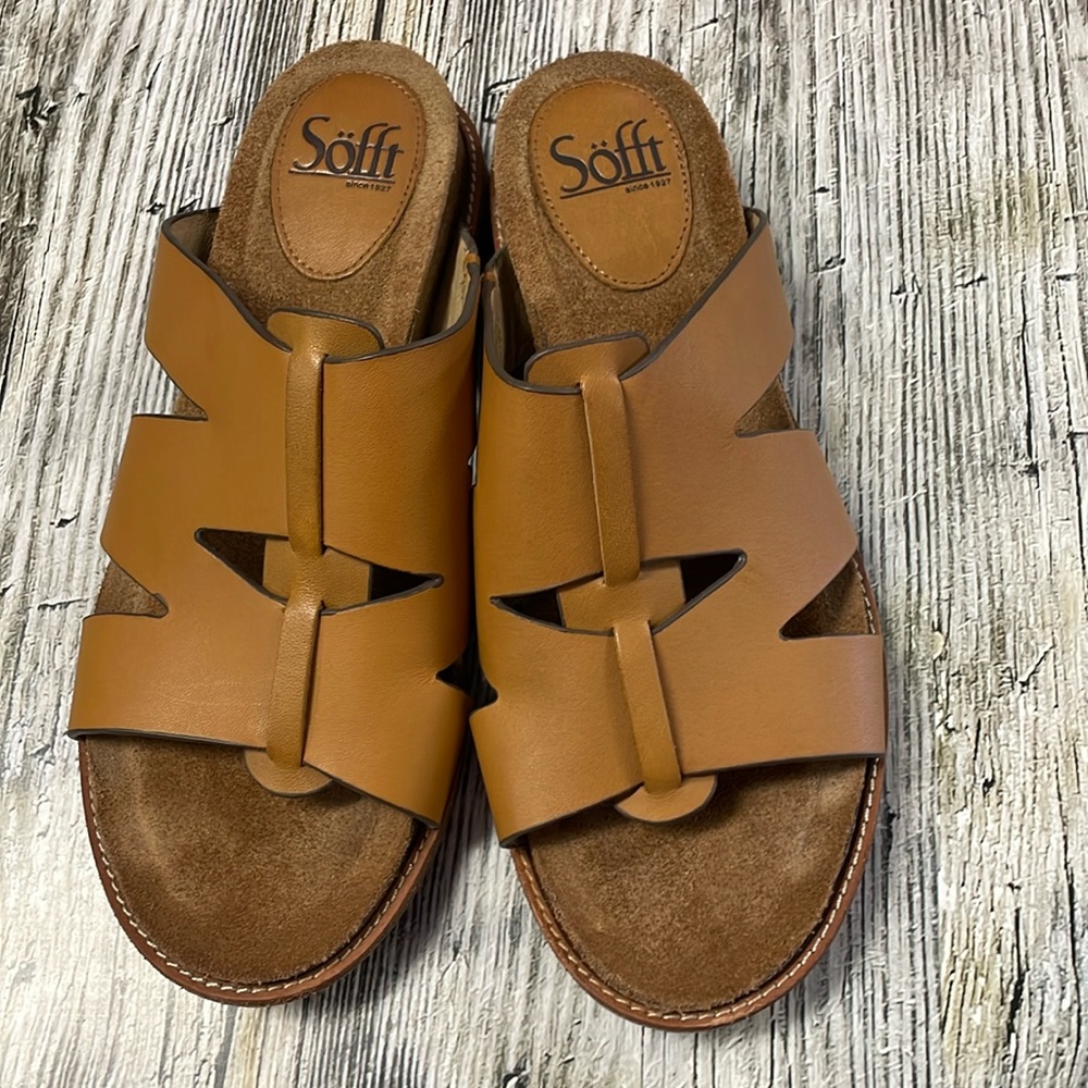 Sofft Balin Women's Sandal Brown Leather Slide Flats Slip On Shoes